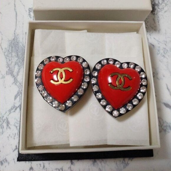 CHANEL Jewelry - Chanel 1995 SS Heart crystal earrings